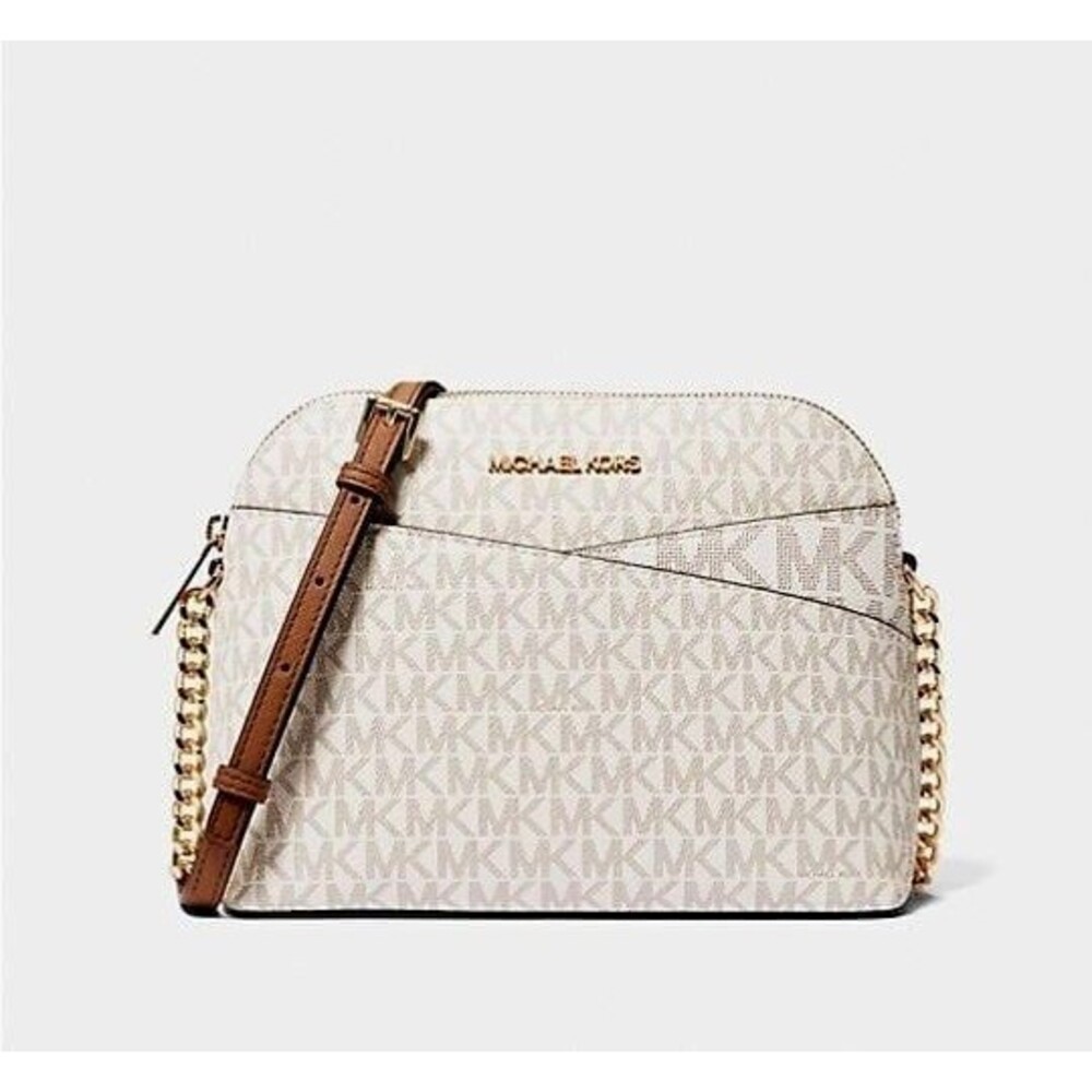 New Michael Kors Jet Set Travel Medium Logo Dome Crossbody bag Vanilla